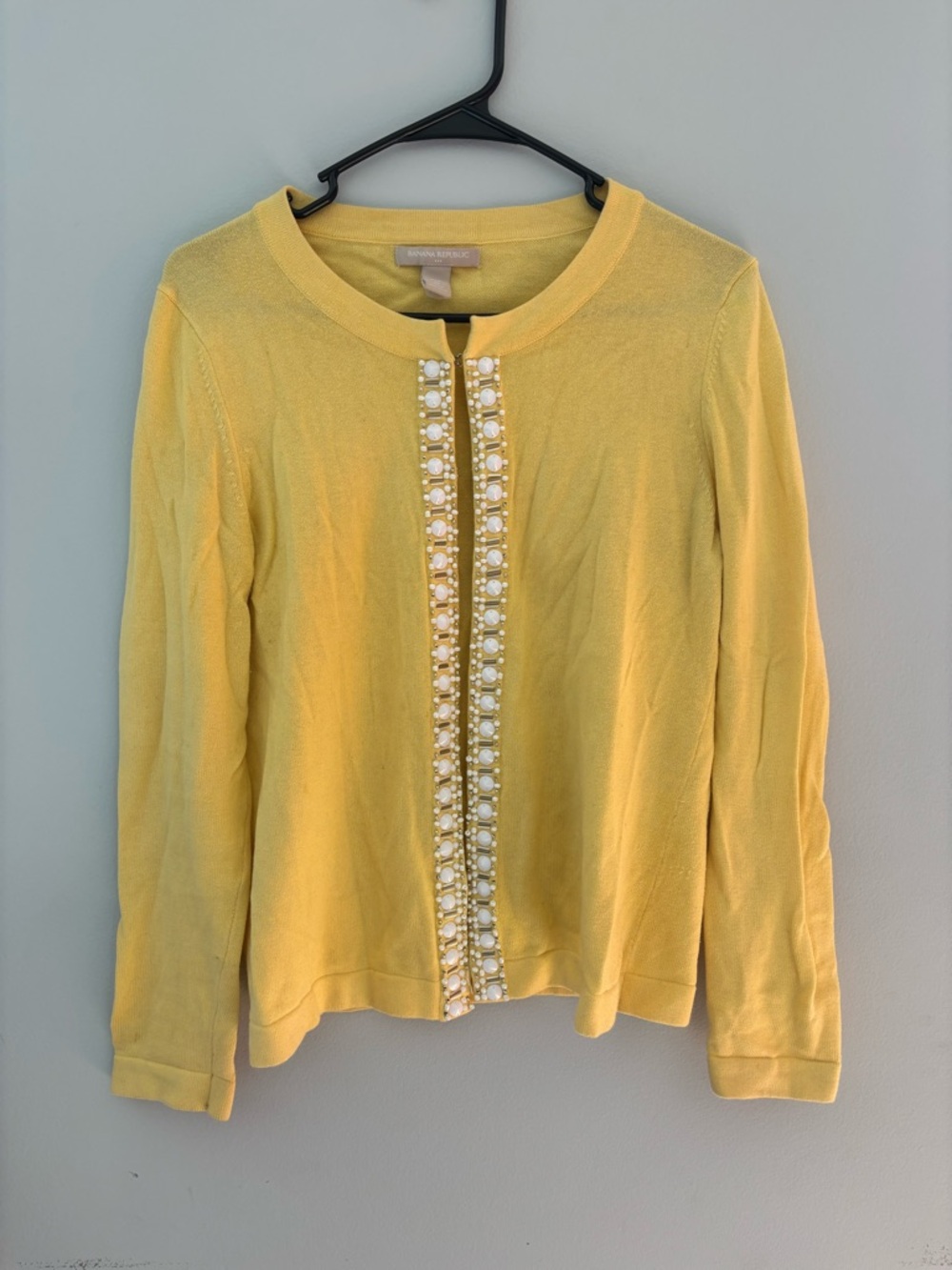 Banana Republic Yellow Cardigan with Pearl Trim